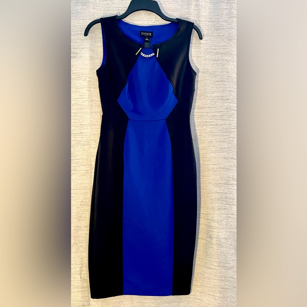 ENFOCUS STUDIO DRESS | size 4 | Black, Royal Blue, Silver Accent